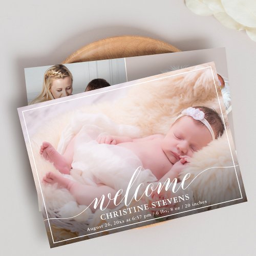 Simple Elegant 3 Photo Birth Announcement