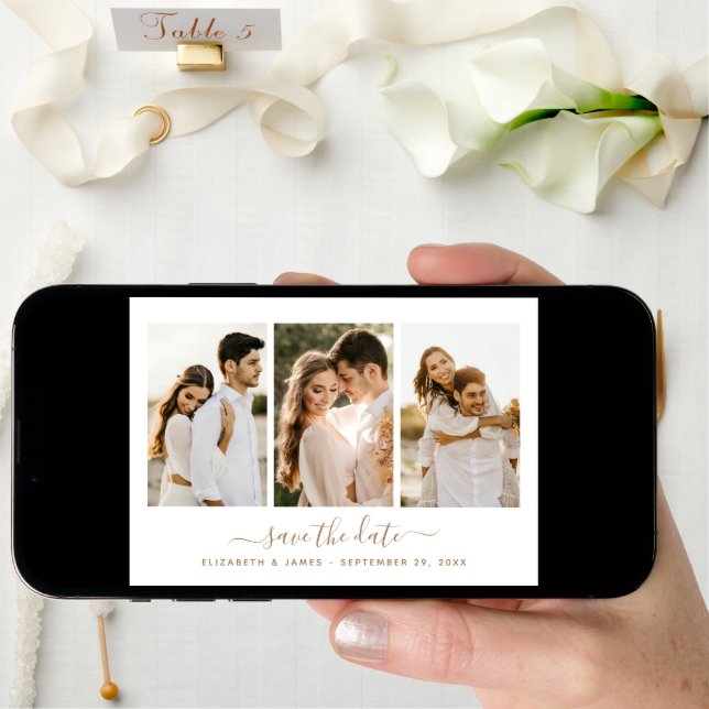 Simple Elegant 3 Photo Save The Date Invitation (Front Digital)