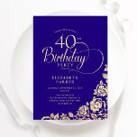 Simple Elegant 40th Birthday Purple Gold Roses Invitation<br><div class="desc">Simple elegant 40th birthday party invitation in purple and gold. Classy design featuring roses, faux gold foil and typography script font. Trendy invite card perfect for a stylish female bday celebration. Personalize with your own details. Can be customized to any age. Printed Zazzle invitations or instant download digital printable template....</div>