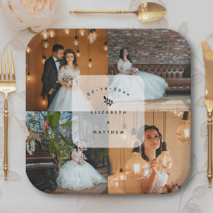 Simple Elegant 4 Photo Collage Wedding Party Paper Plates