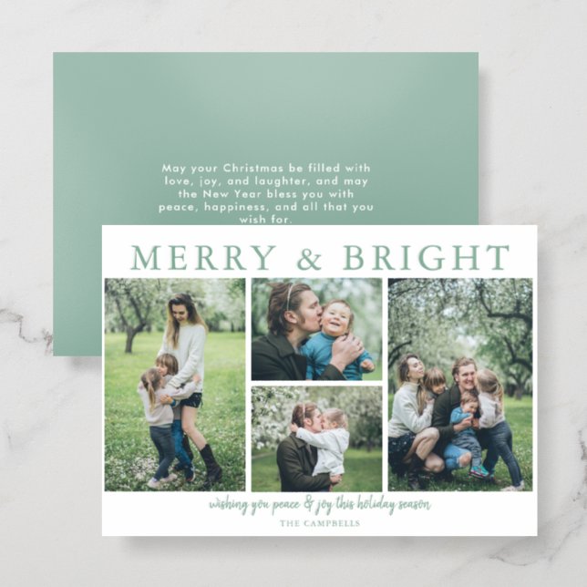 Simple Elegant 4 photos Christmas Holiday Letterpress Photo Cards (Front/Back)