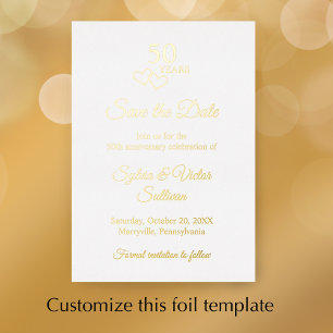Simple Elegant 50th Wedding Anniversary Gold Heart Foil Invitation