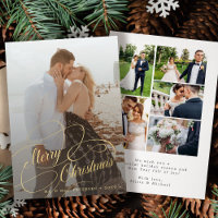Simple elegant 6 photos newlywed Merry Christmas Holiday Card