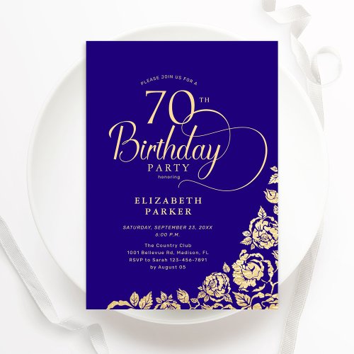 Simple Elegant 70th Birthday Purple Gold Roses