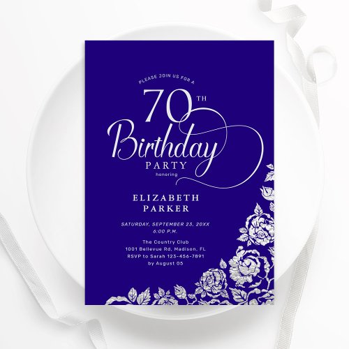 Simple Elegant 70th Birthday Purple Silver Roses