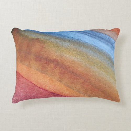 Simple Elegant Abstract Brown Blue Red Watercolor Accent Pillow