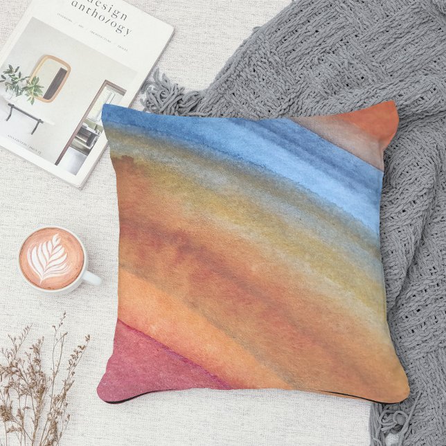 Simple Elegant Abstract Brown Blue Red Watercolor Throw Pillow (Creator Uploaded)