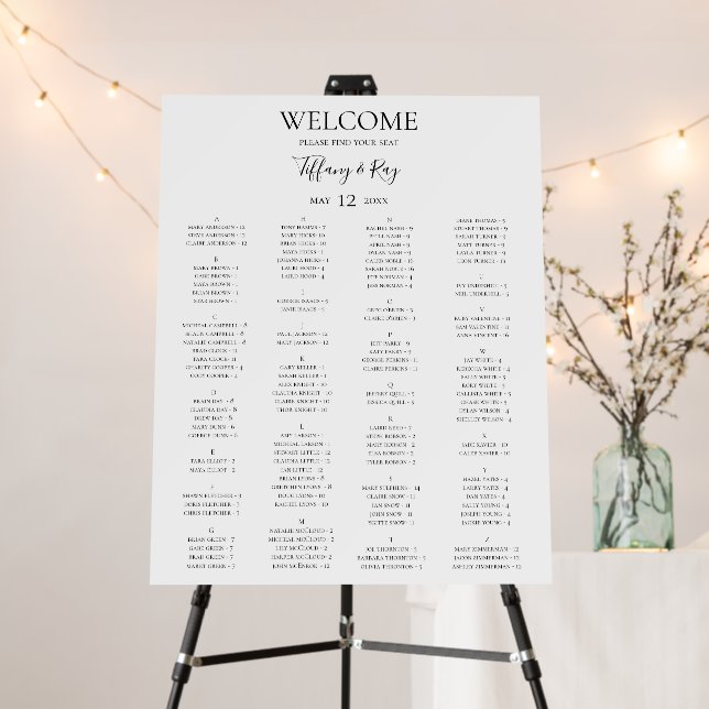 Simple Elegant Alphabetical Seating Chart Foam Board (In Situ (Stand))