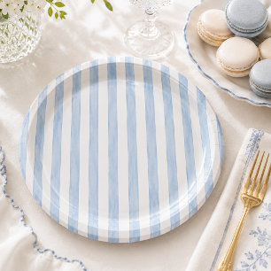 Simple Elegant Amalfi Blue Striped Baby Shower Paper Plates