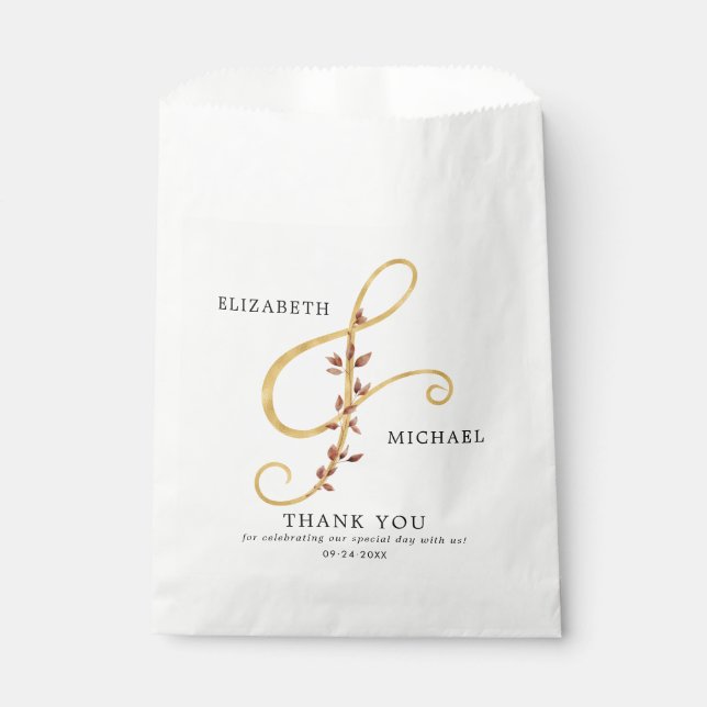 Simple Elegant Ampersand Botanical Fall Wedding Favor Bag (Front)