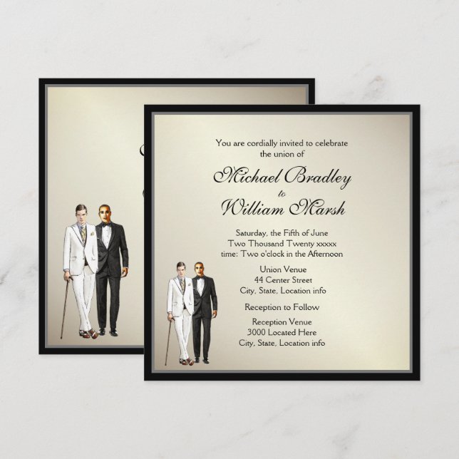 Simple Elegant Antique Gold Wedding Invite (Front/Back)