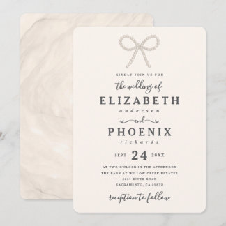 Simple Elegant Antique Pearl Pearl Bow Wedding Invitation