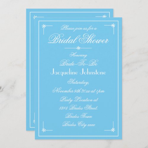 Simple Elegant Aqua Blue Cool Script Bridal Shower Invitation