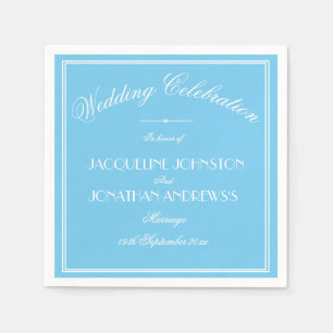 Simple Elegant Aqua Blue & White Script Wedding Napkins
