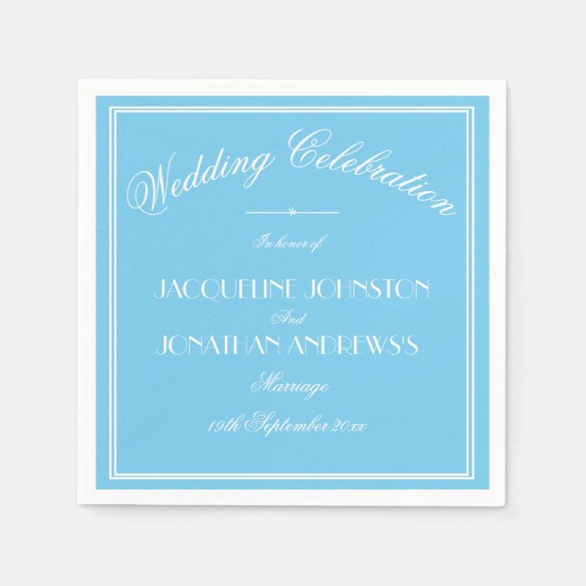 Simple Elegant Aqua Blue & White Script Wedding Napkins (Front)