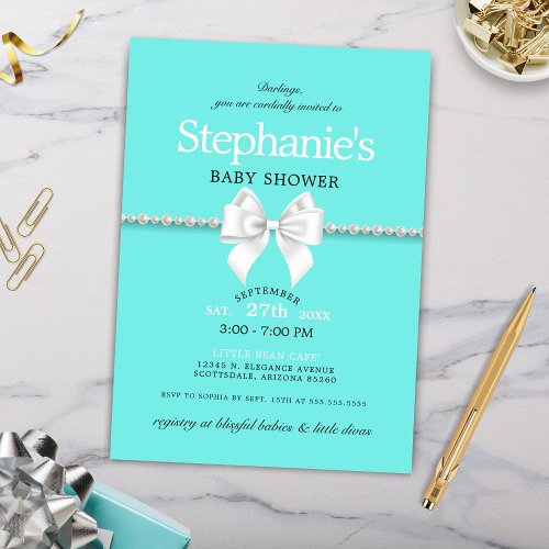 Simple Elegant Aqua Glam Tiffany Baby Shower Invitation