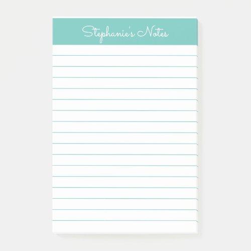 Simple Elegant Aqua Lined Personalized Post_it Notes