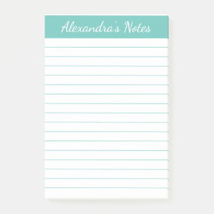 Simple Elegant Aqua Lined Personalized Post-it Notes