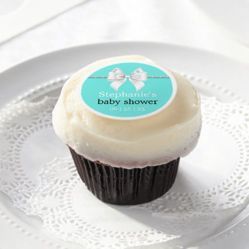 Simple Elegant Aqua Teal Fancy Tiffany Baby Shower Edible Frosting Rounds