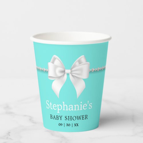 Simple Elegant Aqua Teal Fancy Tiffany Baby Shower Paper Cups
