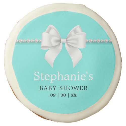 Simple Elegant Aqua Teal Fancy Tiffany Baby Shower Sugar Cookie