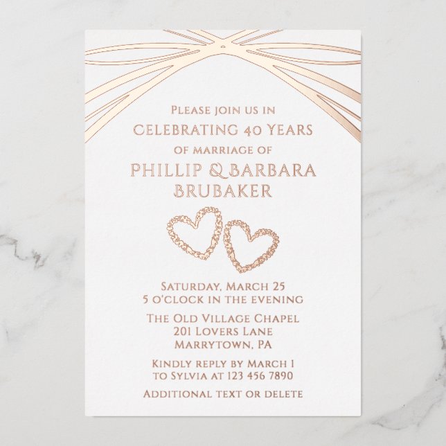 Simple Elegant Arch 40th Wedding Anniversary Party Foil Invitation (Front)