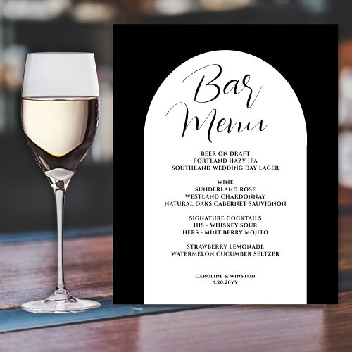 Simple Elegant Arch Black Wedding Bar Menu Drink Acrylic Sign