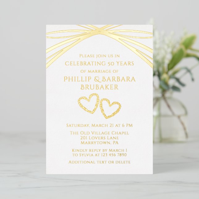 Simple Elegant Arch Gold 50th Wedding Anniversary Foil Invitation (Standing Front)