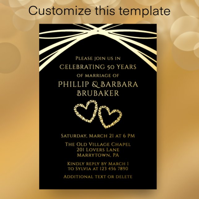Simple Elegant Arch Gold 50th Wedding Anniversary Foil Invitation (Customize this template for an elegant arch gold foil 50th wedding anniversary party invitation.
)