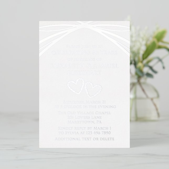 Simple Elegant Arch Heart 60th Wedding Anniversary Foil Invitation (Standing Front)