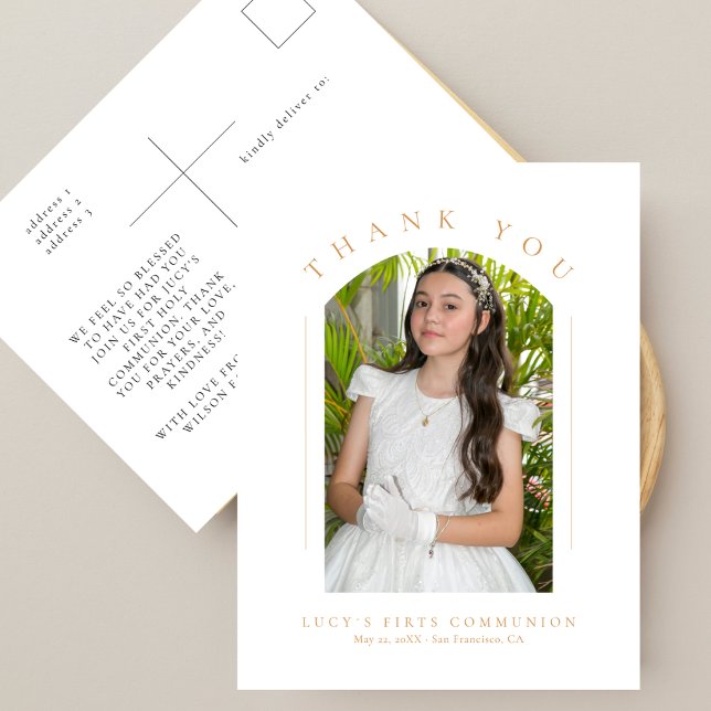 Simple Elegant Arch Photo First Communion Thank Yo Postcard (Creator Uploaded)