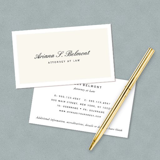 Customizable Simple Elegant Attorney Cream Business Card