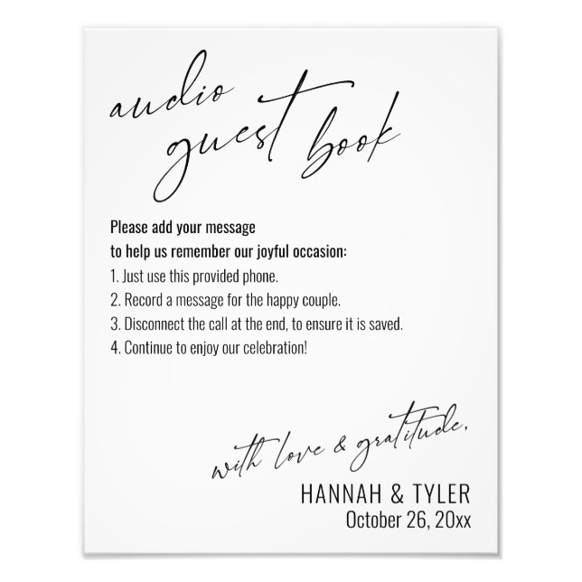Simple Elegant Audio Guest Book Sign (Front)