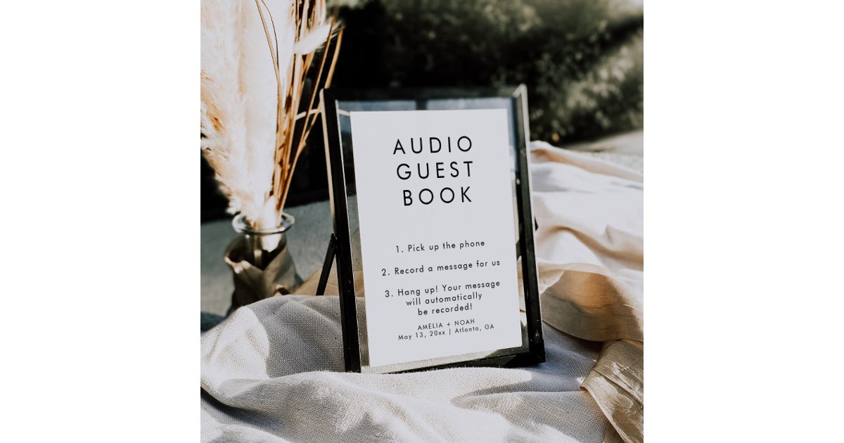 personalised audio guest book sign, wedding voicemail... Simple Elegant Audio Guestbook Wedding Sign | Zazzle