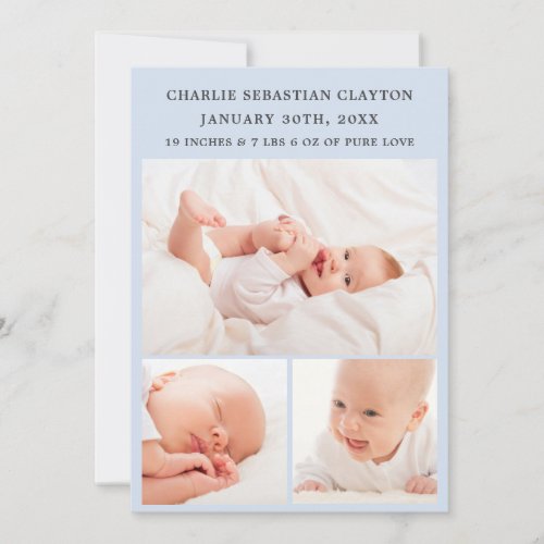 Simple Elegant Baby Boy Blue Photo Collage Announcement