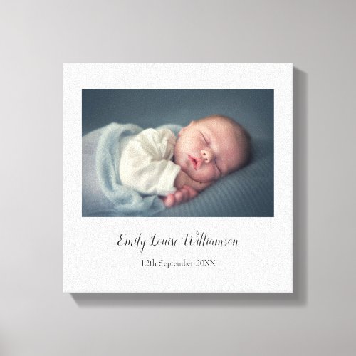 Simple Elegant Baby Photo Script Name Canvas Print