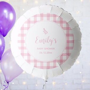 Simple Elegant Baby Pink Gingham Girl Baby Shower Balloon