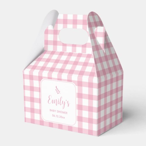 Simple Elegant Baby Pink Gingham Girl Baby Shower Favor Boxes