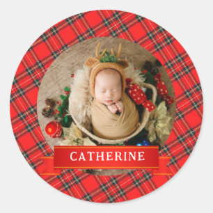 Simple Elegant Baby's First Christmas Custom Name  Classic Round Sticker