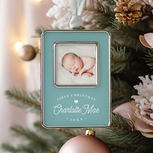 Simple Elegant Baby's First Christmas Photo Ornament