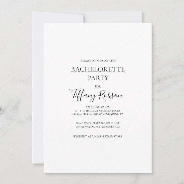 Simple Elegant Bachelorette Party Invitation (Front)