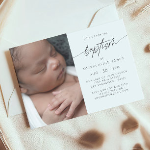 Simple Elegant Baptism Christening Script Photo Invitation