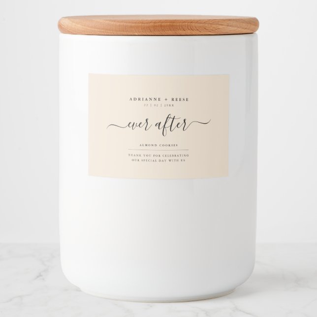 Simple Elegant Beige and Black Wedding Favor Label (Front)