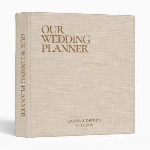 Simple Elegant Beige Linen Our Wedding Planner 3 Ring Binder
