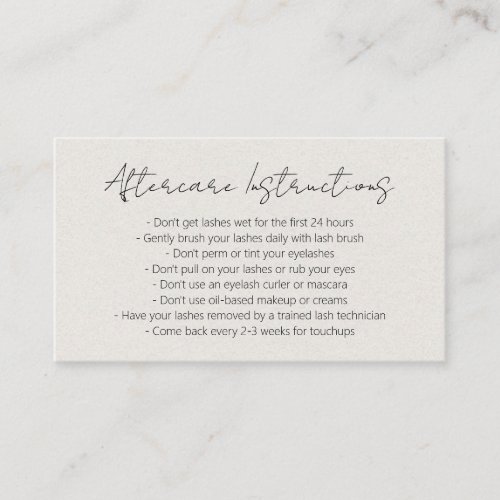 Simple Elegant Beige Modern Lashes Aftercare Business Card