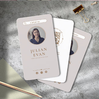 Simple Elegant Beige Photo Business Card