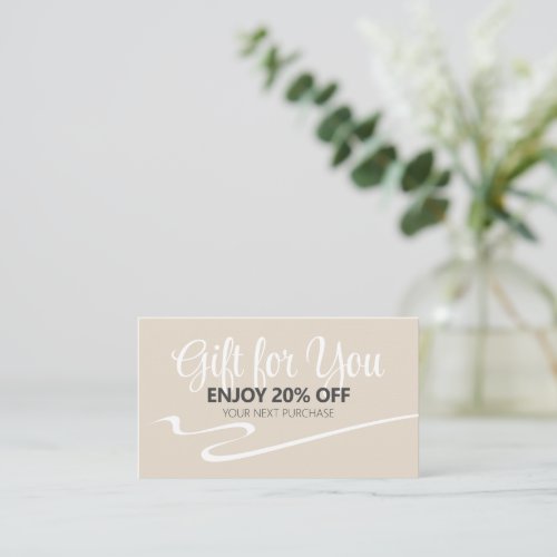 Simple Elegant Beige White Thank You Discount Card