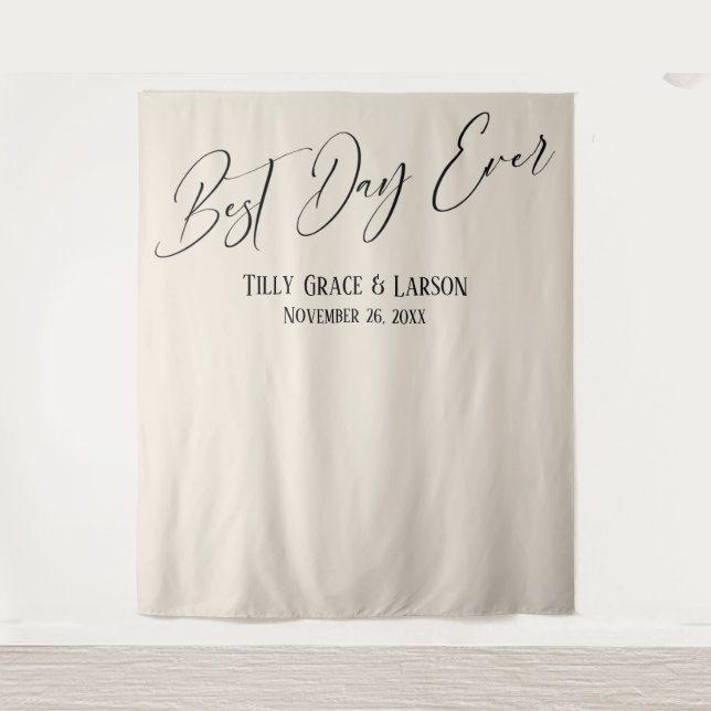 Simple Elegant Best Day Ever Cream Photo Backdrop (Front)