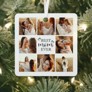 Simple Elegant Best Mom Ever Cute Photo Collage Metal Ornament