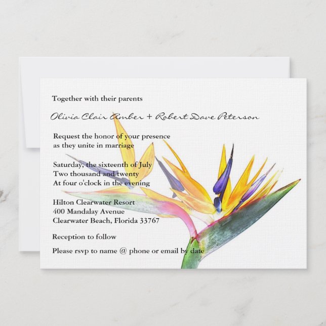 Simple Elegant Bird of Paradise Floral Wedding  Invitation (Front)